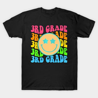 Groovy Third Grade Vibes Face Retro Teachers Back To School T-Shirt